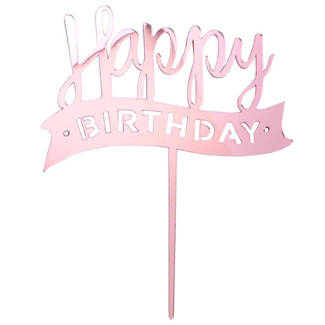 "Happy Birthday" Pink Ribbon Topper (Card 150x120mm) - Cafe Supply