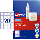 Avery Label L7126 Square Crystal Clear 20up 10 Sheets 45x45mm - Cafe Supply