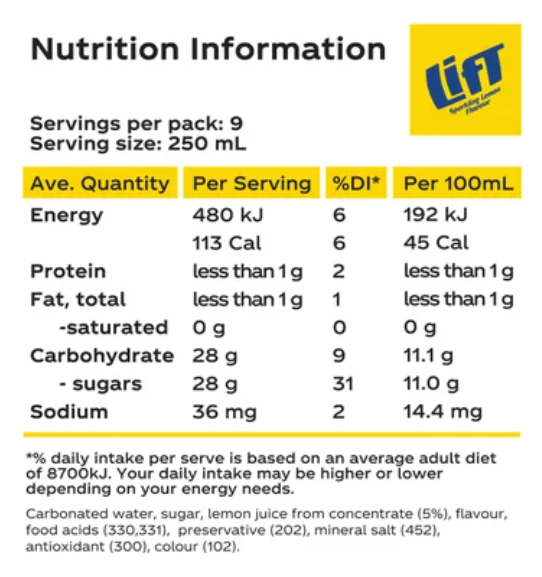 Lift Sparkling Lemon Fruit Drink 2.25l - Cafe Supply