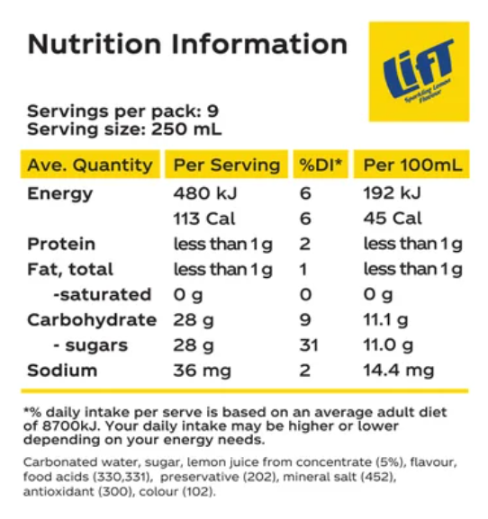 Lift Sparkling Lemon Fruit Drink 2.25l