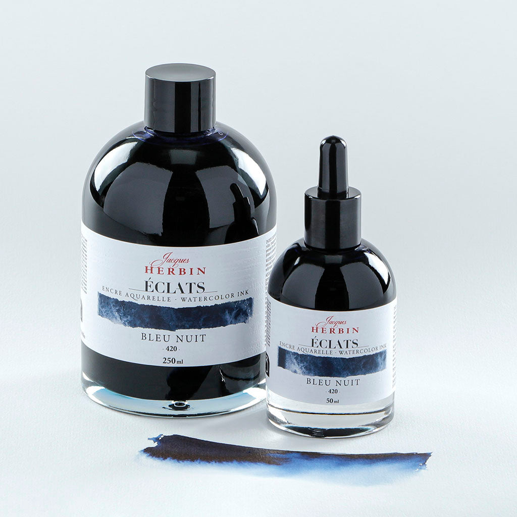 Jacques Herbin Eclats Watercolour Ink 420 Midnight Blue 50ml - Cafe Supply