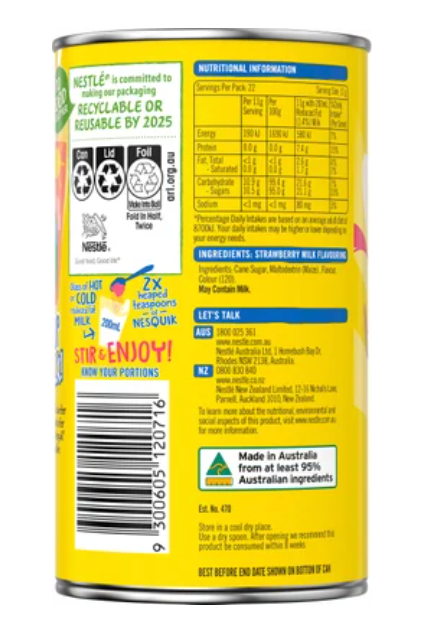 Nestle Nesquik Instant Drink Strawberry Tin 250g - Cafe Supply