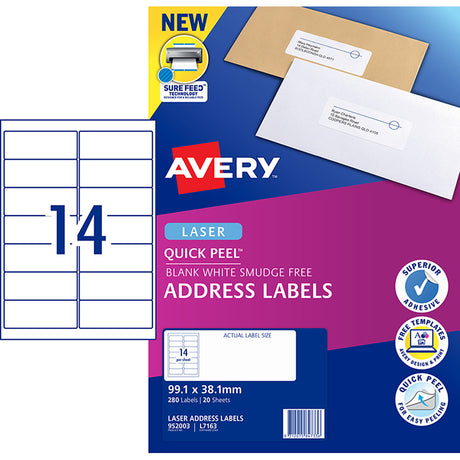 Avery Label L7163-20 Laser 14up 20 Sheets 99x38mm