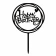 "Happy Birthday" Black Heart Topper Pic (160x100mm) - Cafe Supply