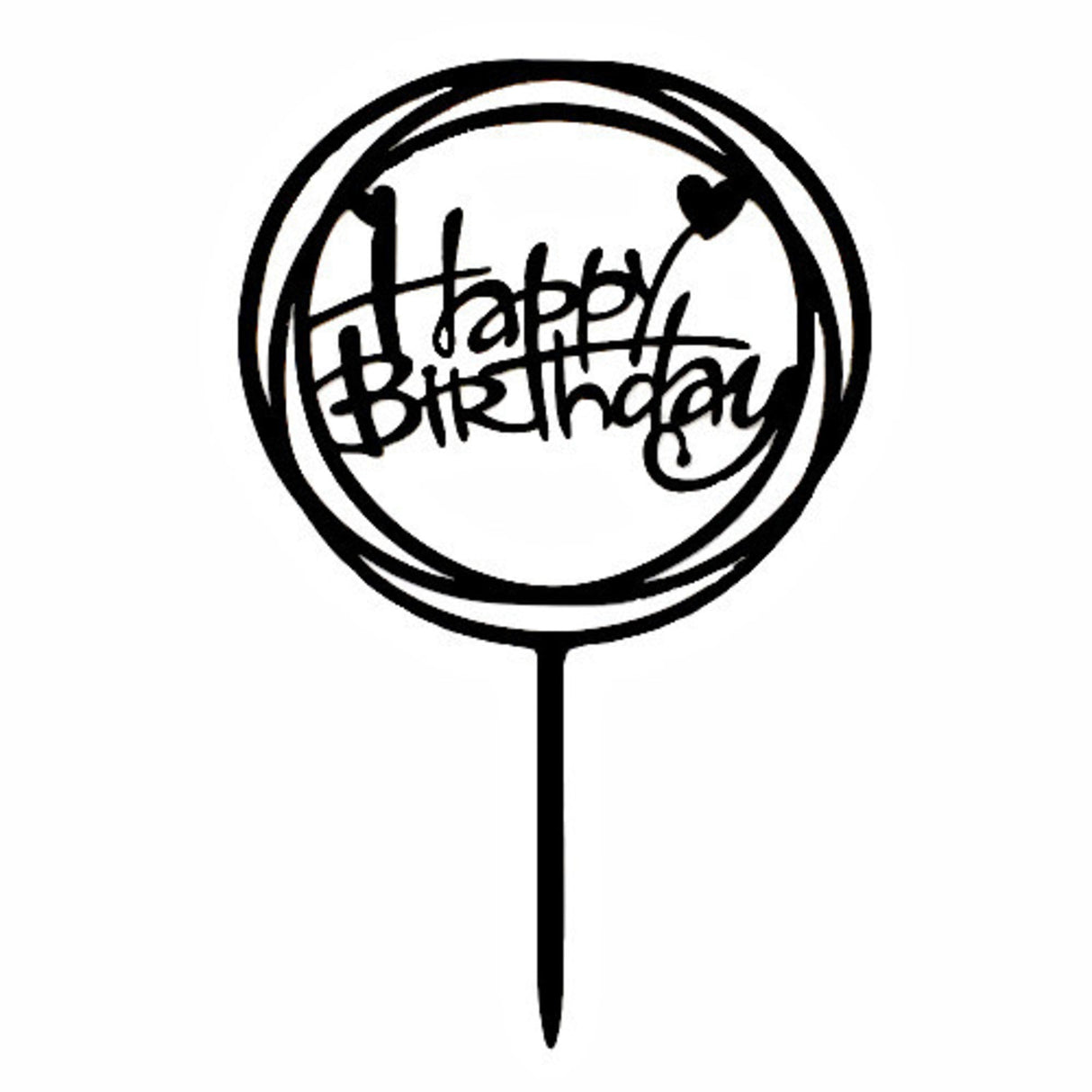 "Happy Birthday" Black Heart Topper Pic (160x100mm) - Cafe Supply