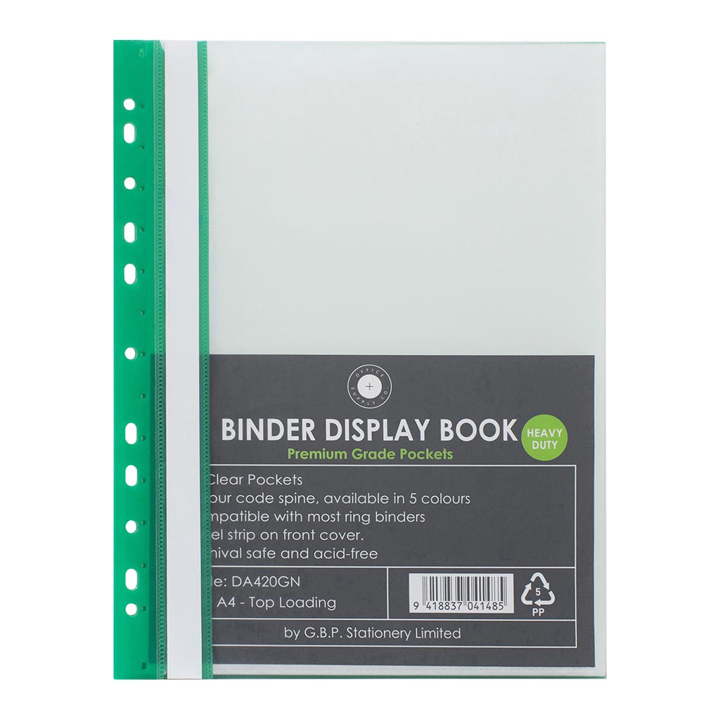 OSC Binder Display Book A4 20 Pocket Green - Cafe Supply