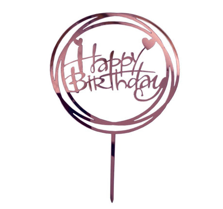"Happy Birthday" Pink Metalic Heart Pic Topper (Card 160x100mm) - Cafe Supply