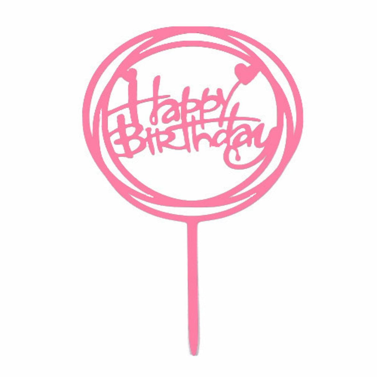 "Happy Birthday" Pink Heart Topper Pic (160x100mm)
