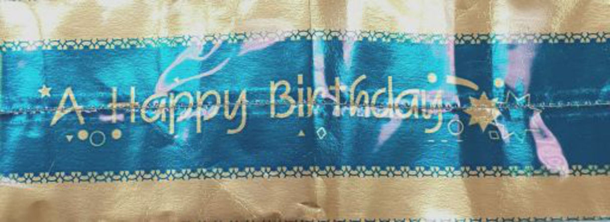 Cake Band Happy Birthday Blue/Gold 63mm (7m) - Cafe Supply