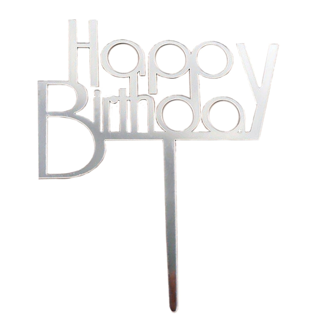 "Happy Birthday" Silver Script Topper Pic (150x120mm)