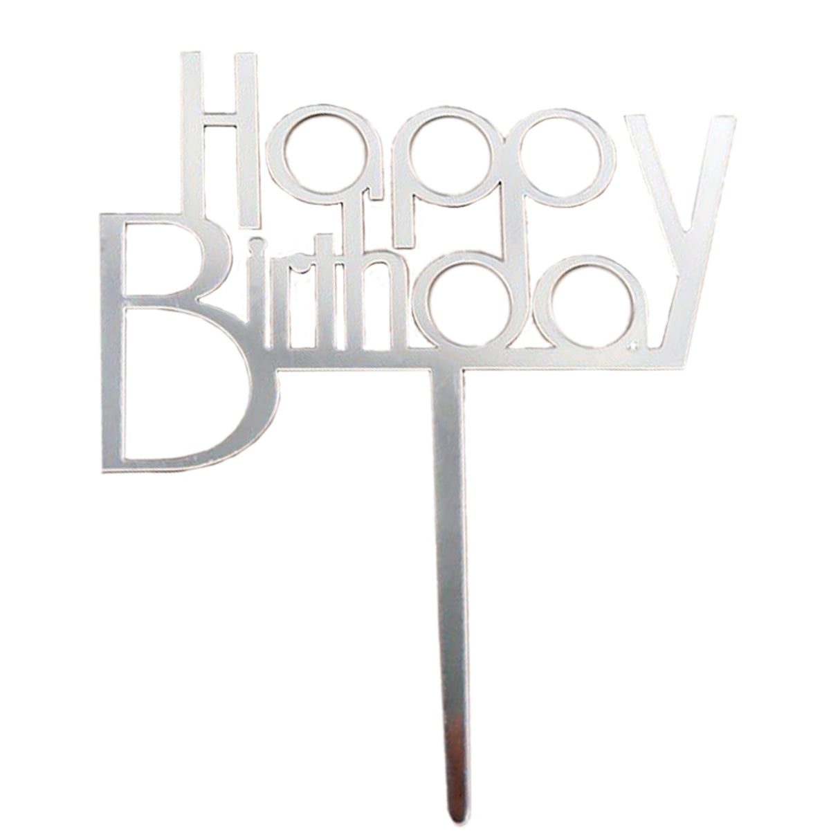 "Happy Birthday" Silver Script Topper Pic (150x120mm) - Cafe Supply