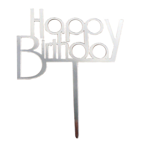 "Happy Birthday" Silver Script Topper Pic (150x120mm) - Cafe Supply