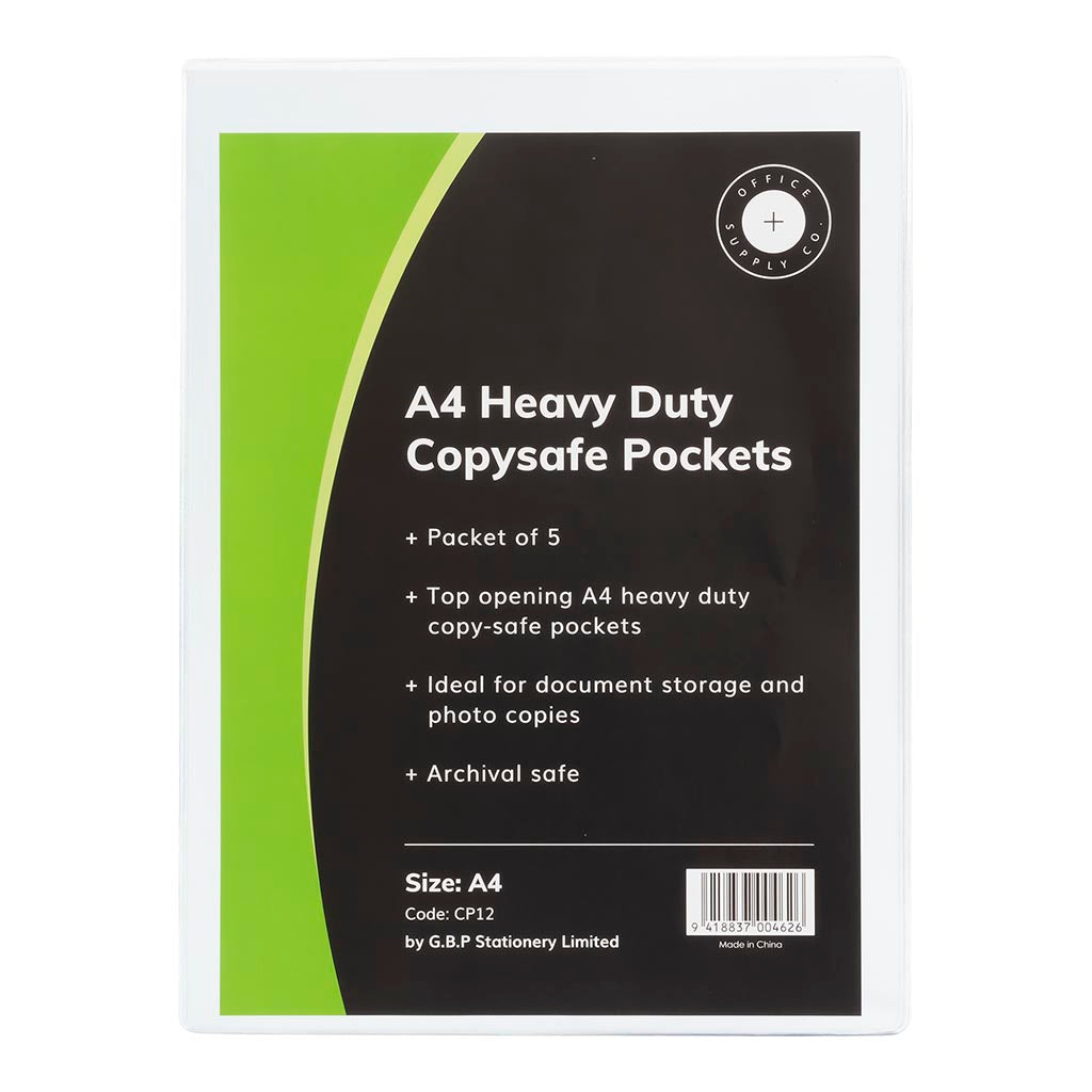 OSC Copysafe Pockets Heavy Duty A4 Unpunched, Pack of 5 - Cafe Supply