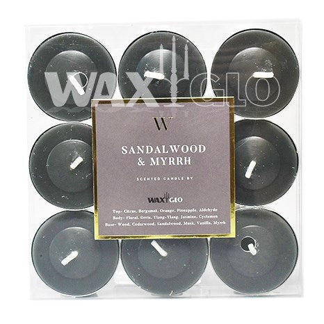 'W' SCENTED RANGE 4 HOUR TEALIGHT (9pk) - SANDALWOOD & MYRRH