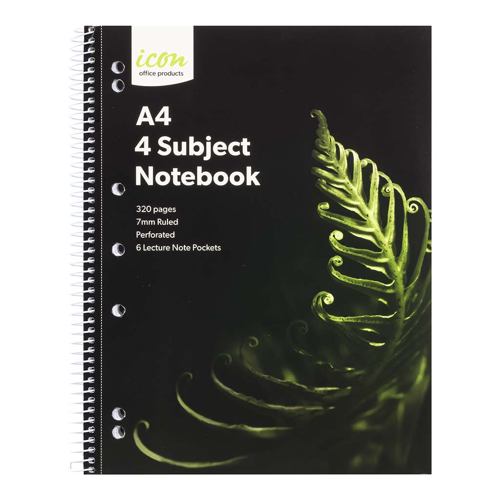 Icon Spiral 4 Subject Notebook A4 Soft Cover 320pg - Cafe Supply