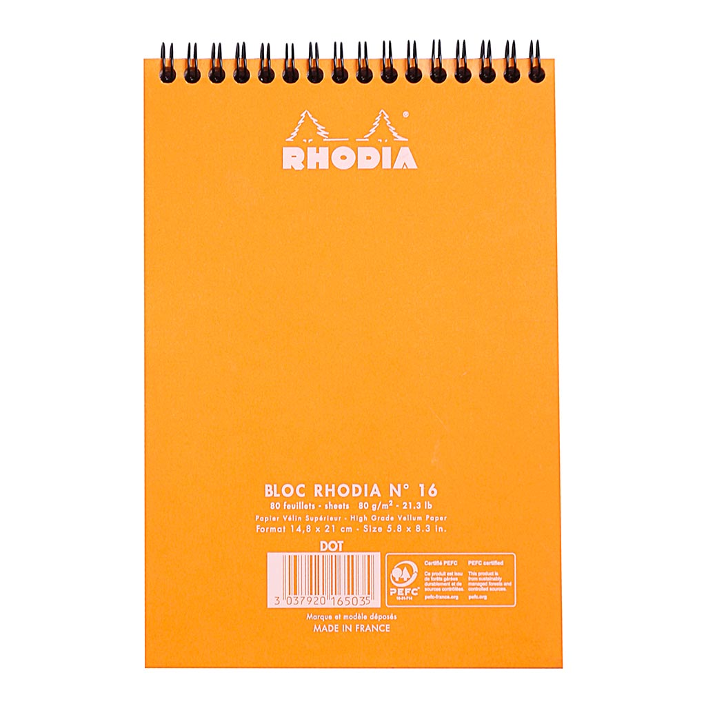 Rhodia Classic Notepad Spiral A5 Dotted Orange - Cafe Supply