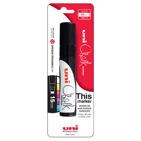 Uni Chalk Marker 15.0mm Chisel Tip Black PWE-17K Hangsell - Cafe Supply