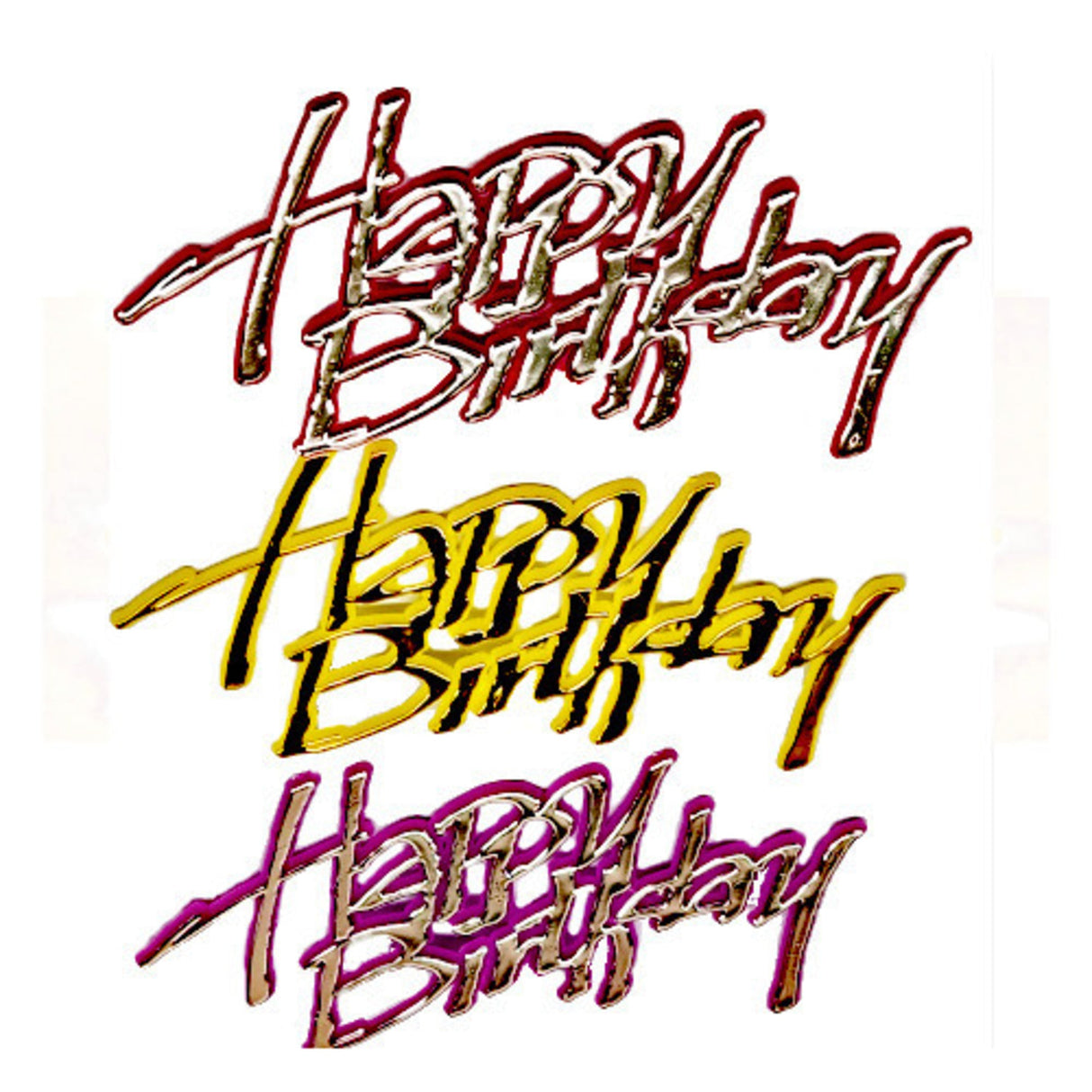 Happy Birthday - Snappy Script (3 Assorted colours - Pk6) - Cafe Supply