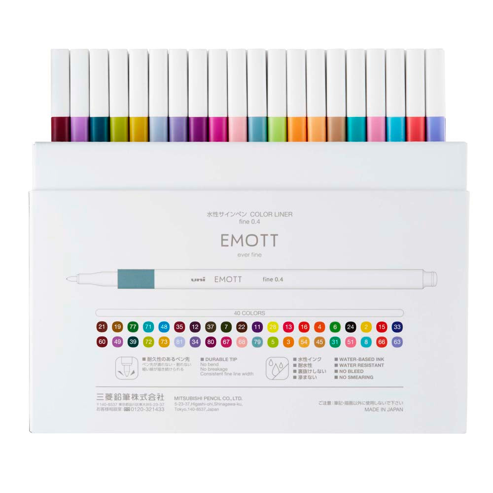 Uni Emott Everfine Fineliners 0.4mm Assorted 40 Pack - Cafe Supply