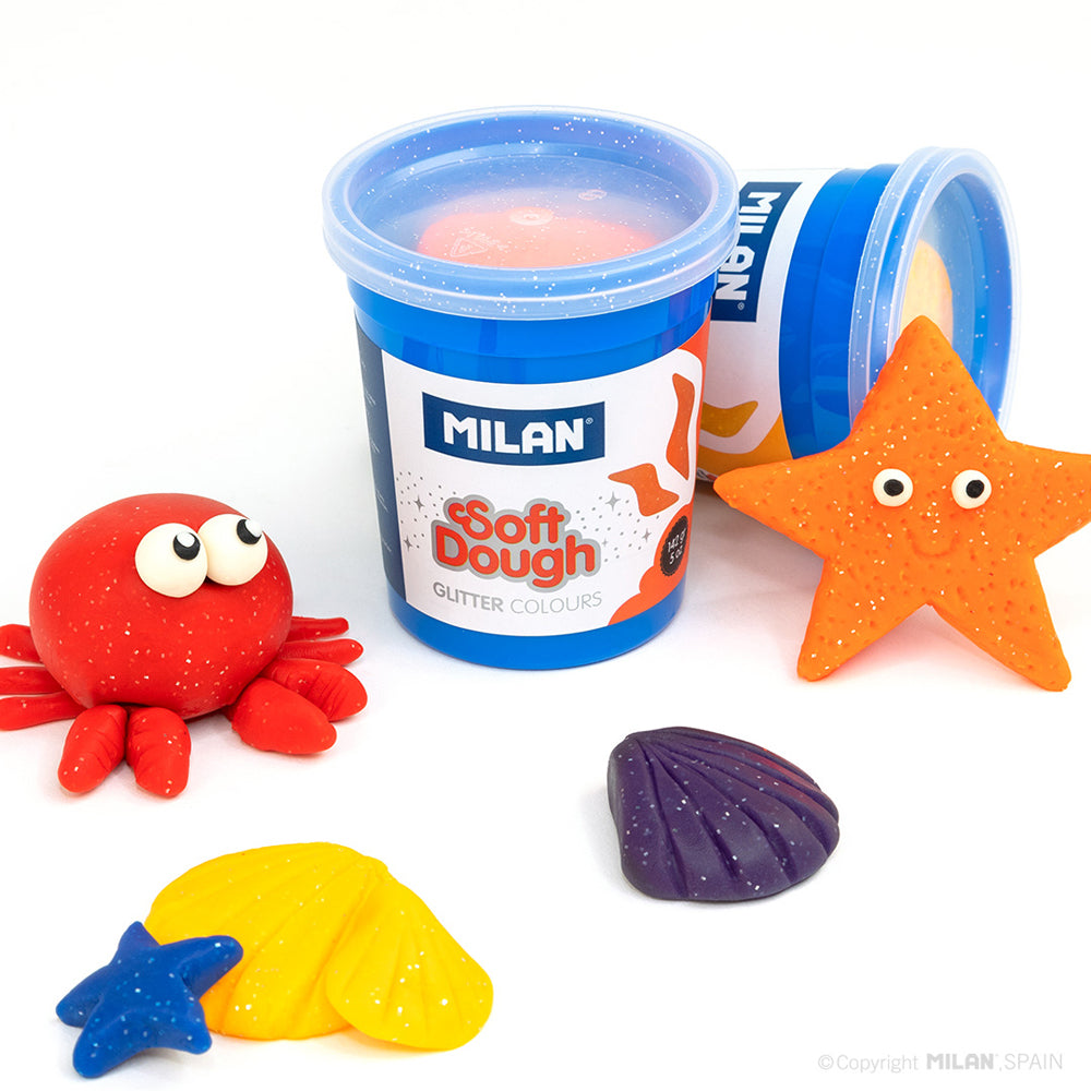 Milan Soft Dough Glitter Colours Assorted Pack 5 - Cafe Supply