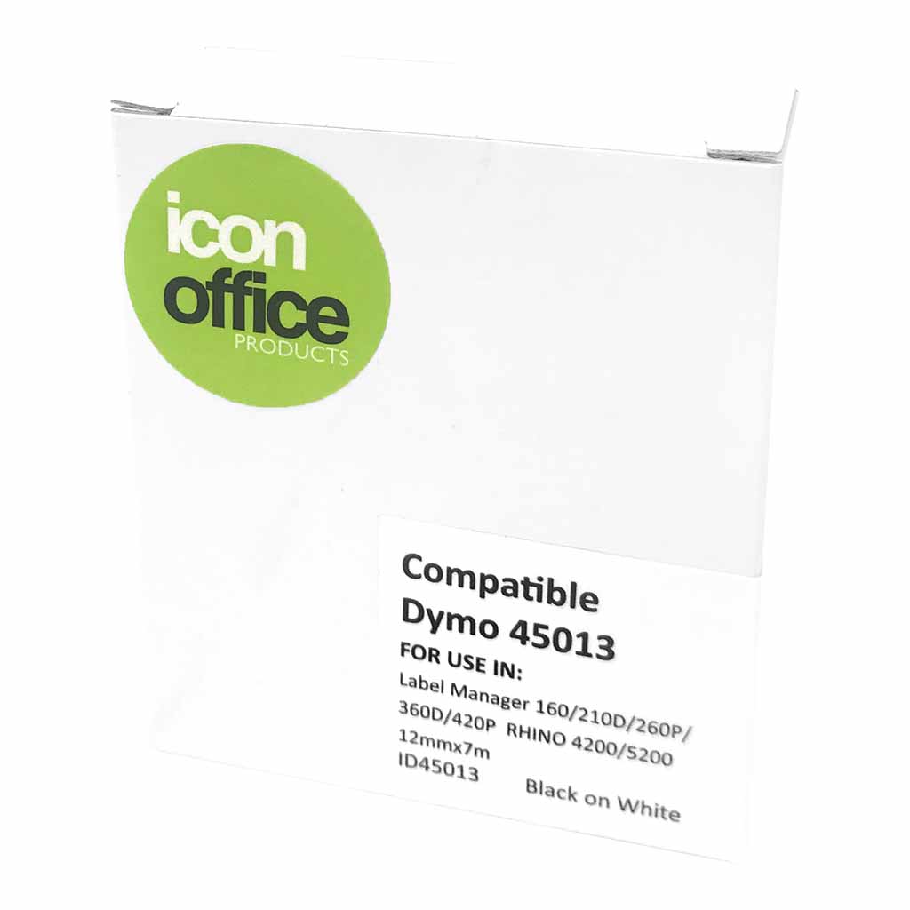 Icon Compatible Dymo D1 Label Tape 12mmx7m Black on White - Cafe Supply