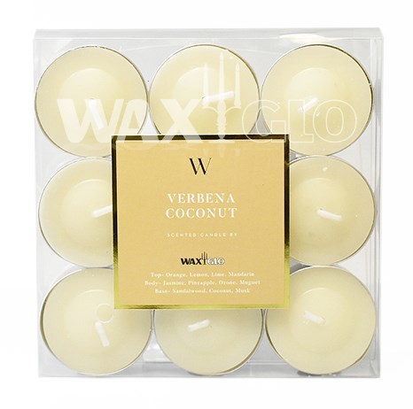 'W' SCENTED RANGE 4 HOUR TEALIGHTS (9pk) - VERBENA COCONUT