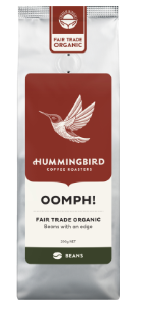 Hummingbird Oomph! Fair Trade Organic Fresh Whole Beans Coffee 200g - Cafe Supply