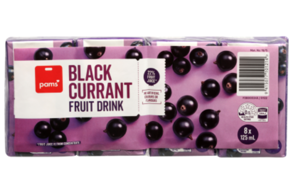 Pams Blackcurrant Fruit Drink 8 x 125ml