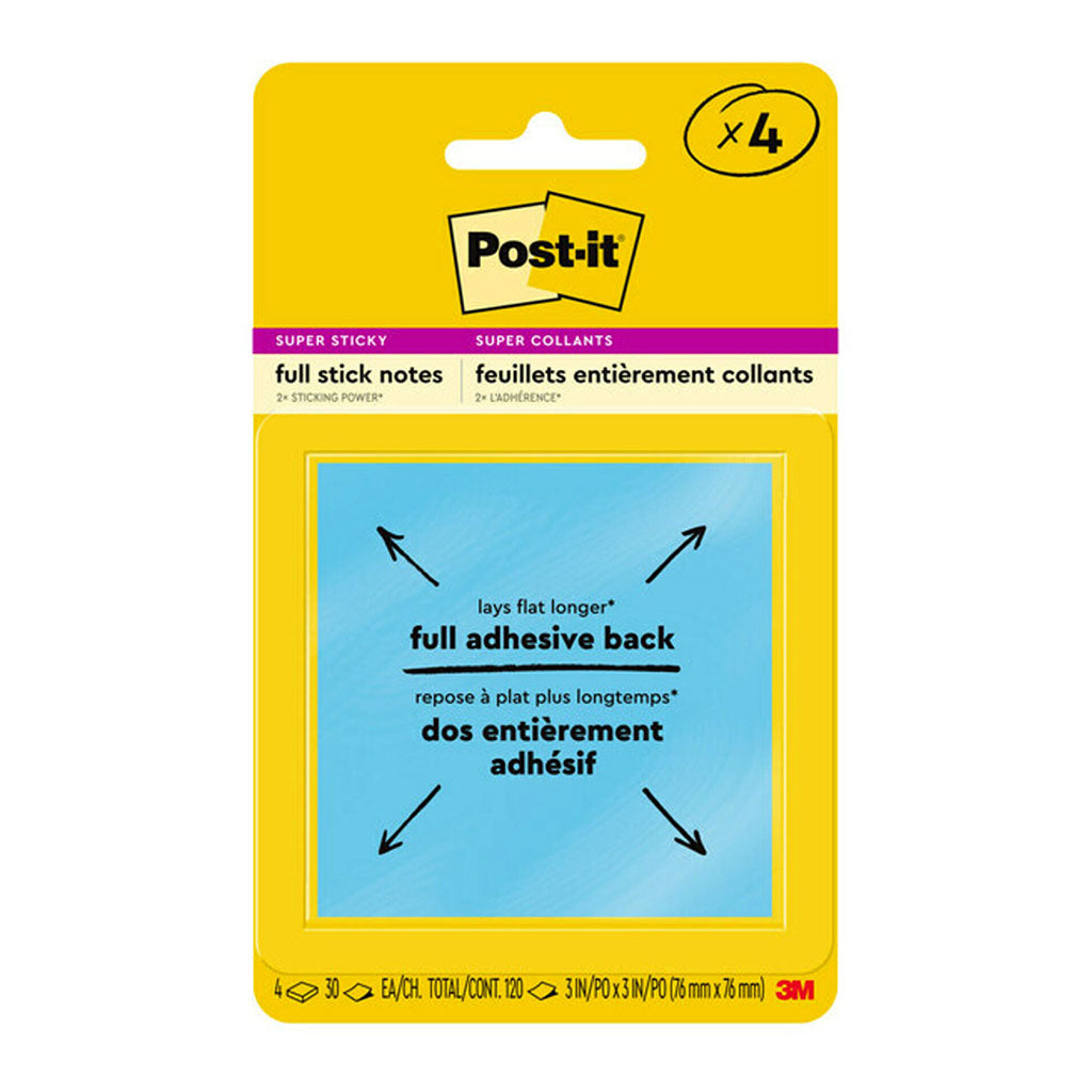 Post-it Super Sticky Full Stick Notes F330-4SSAU 76x76mm Energy (Rio), Pack of 4 - Cafe Supply