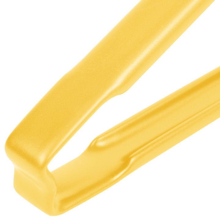 9 ½-inch stainless steel one-piece scalloped tongs with yellow Kool-Touch® handle - Cafe Supply