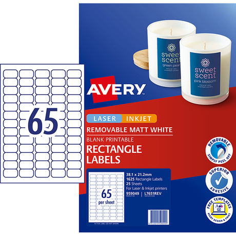 Avery Label L7651 Rev-25 38.1x21.2mm 65up 25 Sheets - Cafe Supply