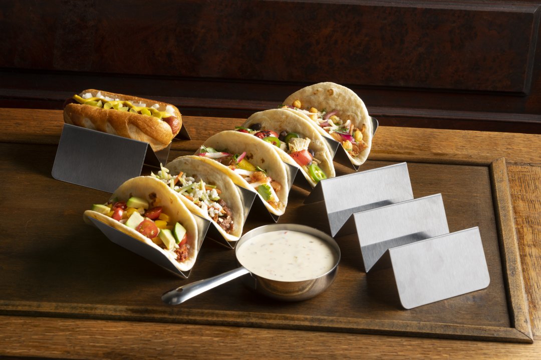 Two- or three-compartment stainless steel taco tray in satin finish - Cafe Supply