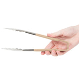 9 ½-inch stainless steel one-piece scalloped tongs with tan Kool-Touch® handle - Cafe Supply