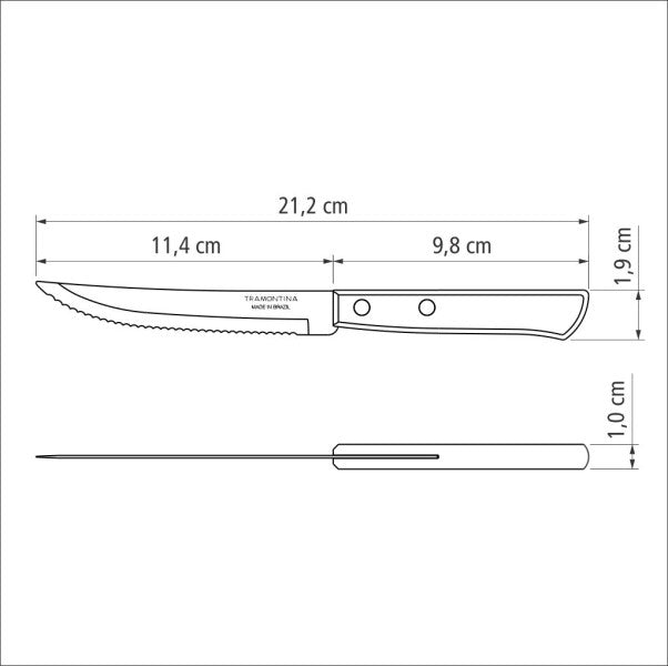 Tramontina Churrasco Steak Knife Serrated Narrow Blade Polywood Brown 5",  12cm
