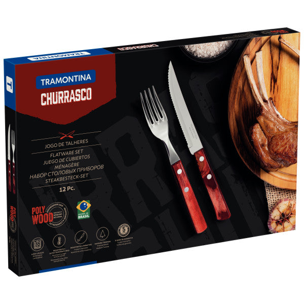 Tramontina Churrasco Steak Knife Polywood Traditional Steak Set Red 12pc - Cafe Supply