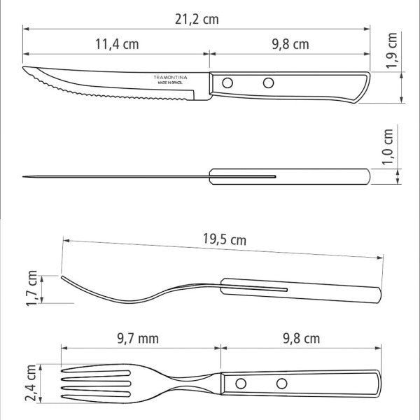 Tramontina Churrasco Steak Knife Polywood Traditional Steak Set Brown 12pc