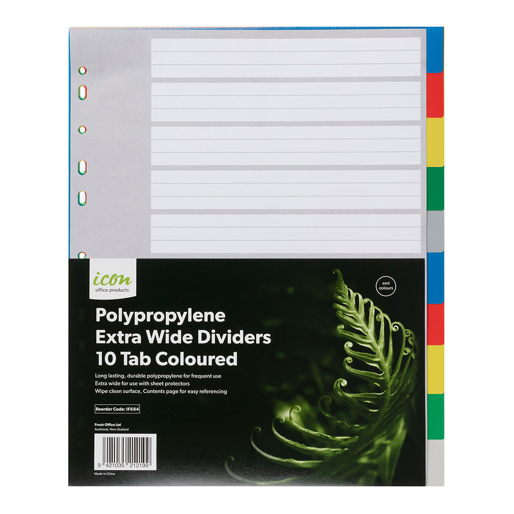 Icon PP Dividers Extra Wide 10 Tab Coloured - Cafe Supply