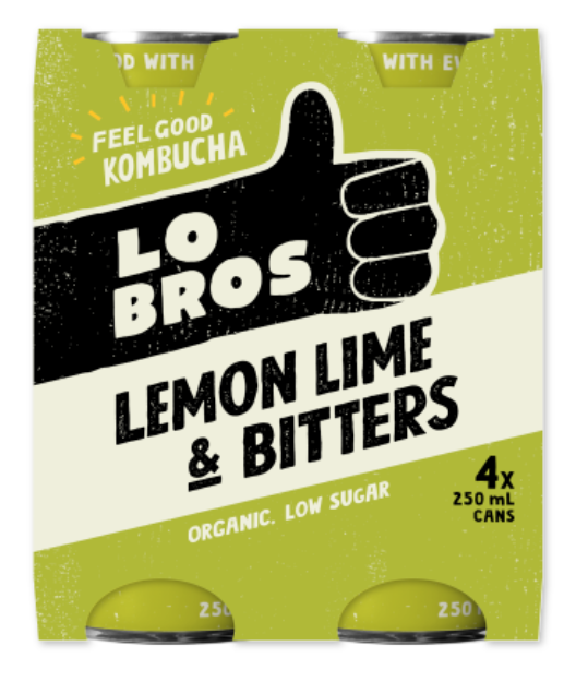 Lo Bros Lemon Lime & Bitters Kombucha 4 x 250ml - Cafe Supply