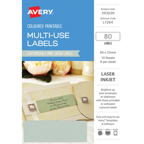 Avery Labels L7264 Mint Green 32x94 A5 8up 10 Sheets - Cafe Supply