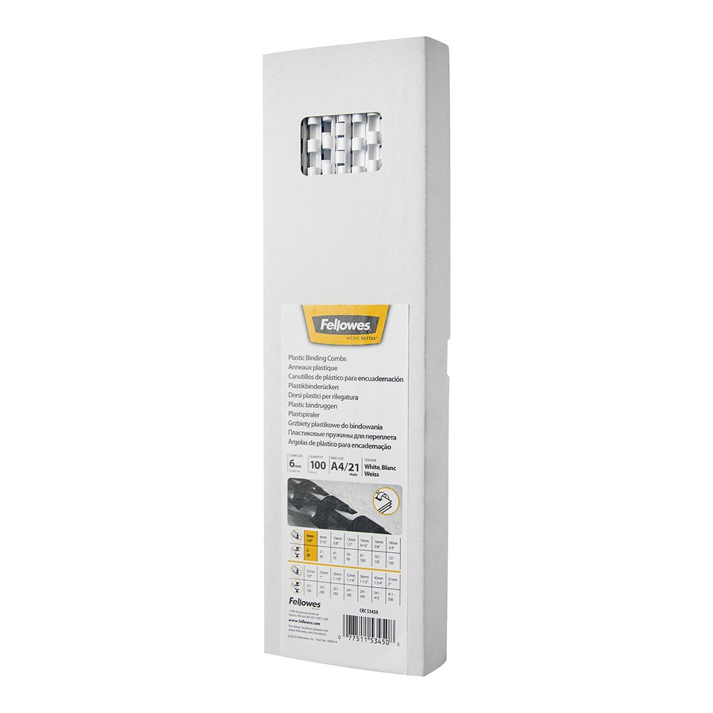 Fellowes Plastic Binding Coils 6mm White, Pack of 100 - Cafe Supply
