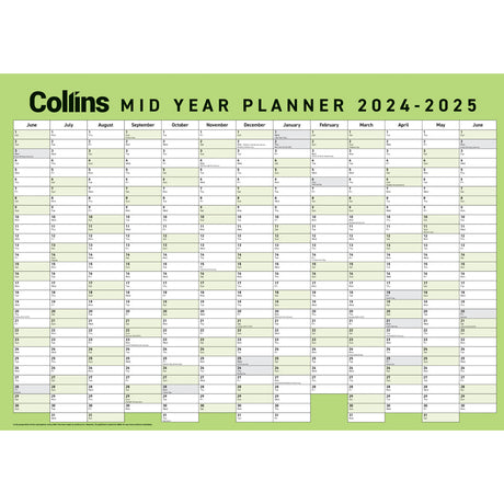Collins Wall Planner Mid Year Laminated A2 2024/2025