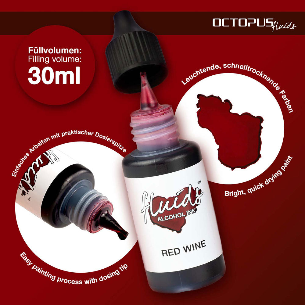 Octopus Fluids Alcohol Ink Red Wine 30ml - Cafe Supply