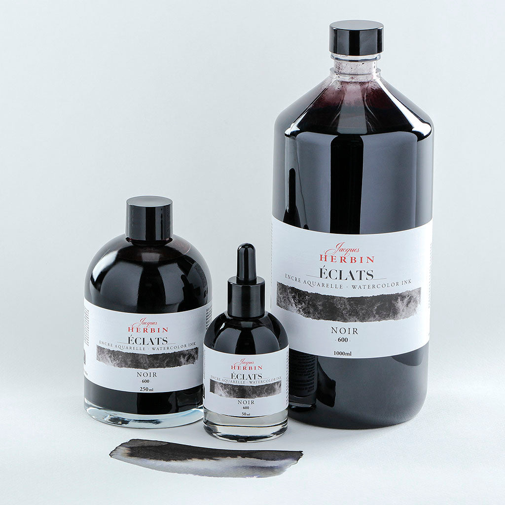Jacques Herbin Eclats Watercolour Ink 600 Black 50ml - Cafe Supply