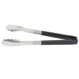 12-inch stainless steel one-piece scalloped tongs with black Kool-Touch® handle - Cafe Supply