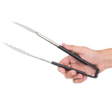 12-inch stainless steel one-piece scalloped tongs with black Kool-Touch® handle - Cafe Supply