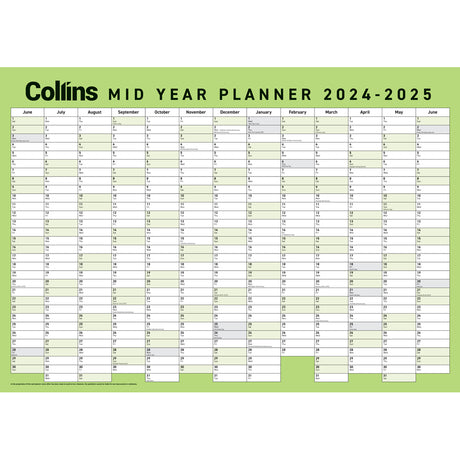 Collins Wall Planner Mid Year Large 2024/2025