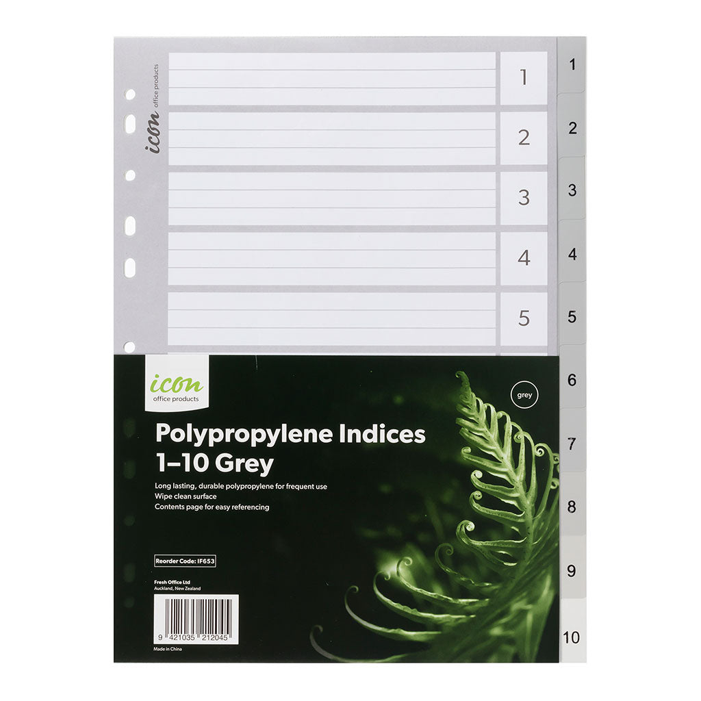 Icon PP Indices 1-10 Grey - Cafe Supply