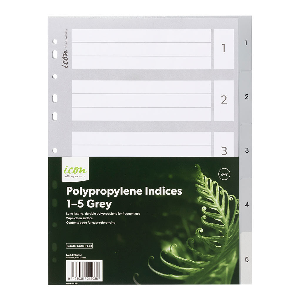 Icon PP Indices 1-5 Grey - Cafe Supply
