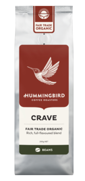 Hummingbird Crave Fair Trade Organic Fresh Whole Beans Coffee 200g - Cafe Supply
