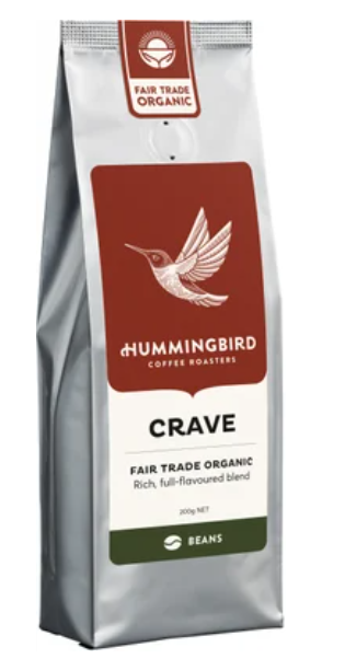 Hummingbird Crave Fair Trade Organic Fresh Whole Beans Coffee 200g - Cafe Supply